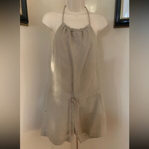 Mossimo Womens Juniors Tan Linen Halter Tie Back Sleeveless Pockets Romper Sz XS